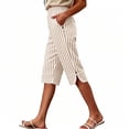 thumbnail image 2 of MLCDZ Womens Striped Pants Summer Lounge Loose Cute Side Slits Capri Pants Casual Wide Leg Beach Vacation Capris with Pockets, 2 of 10