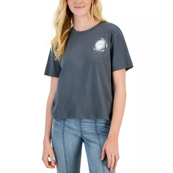 Rebellious One Womens Celestial Boxy Graphic T-Shirt, Grey, X-Large