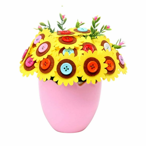 Flowerpots with Dish Ceramic, Button Bouquet Diy Children's Handmade Material Bag Hand Flower for Mother's Day, Flower Pots