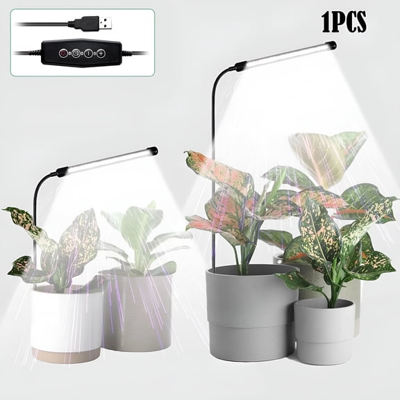 HIBIBUD Grow Light for Indoor Plants Growing,6000K Full Spectrum Gooseneck Plant Lamp for Seedlings,Succulents,Small Plants,Auto On/Off Timing&5 Dimming,1-Pack