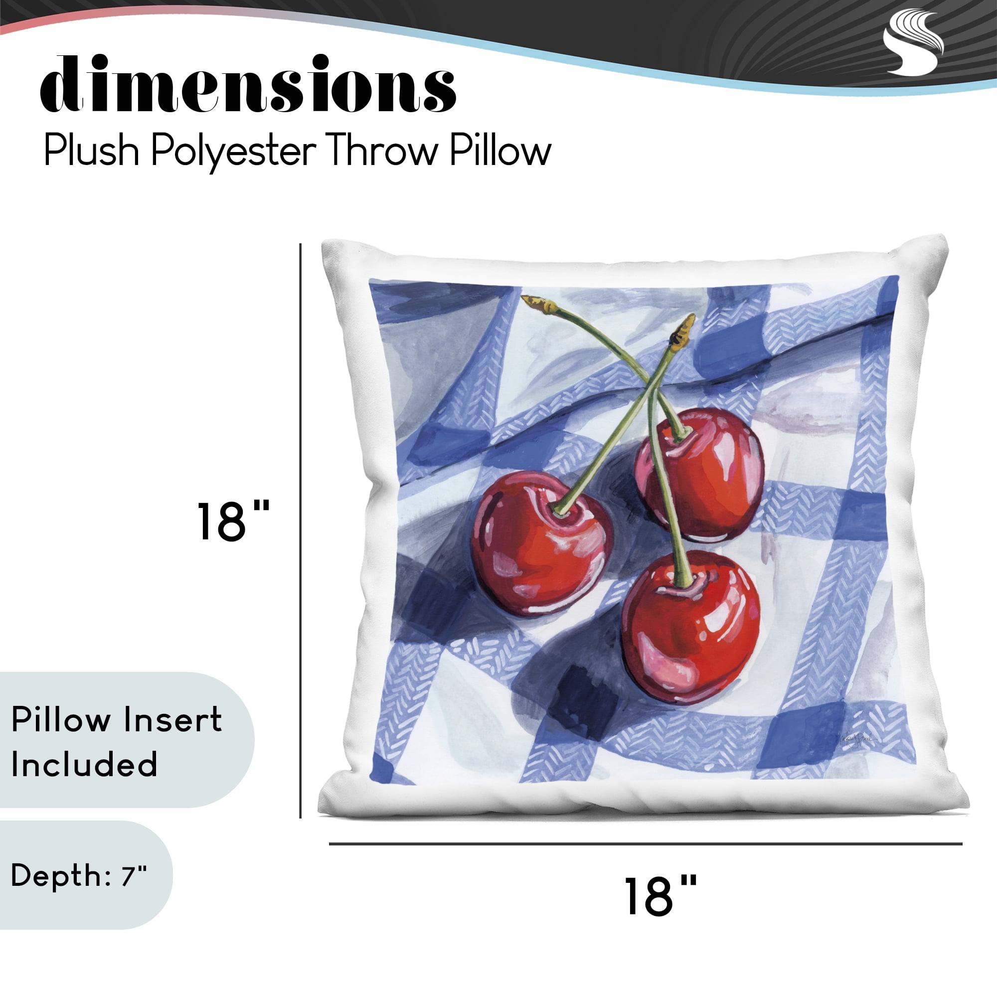 Stupell Industries Three Picnic Cherries on Gingham Decorative Printed Throw Pillow, design by Kate Jarvik Birch