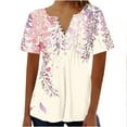 thumbnail image 5 of YOTAMI Plus Size Tops for Women Dressy Casual Loose Fit Blouses Summer Ruffled Floral Print Short Sleeve Button V-Neck T-Shirts Multicolor, 5 of 5