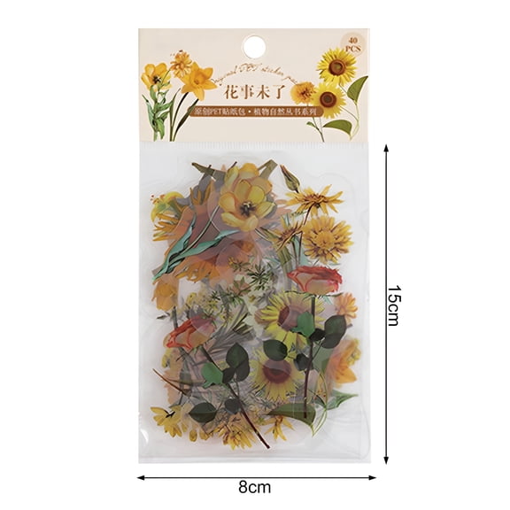CCOCC 80Pcs/Set Floral Scrapbook Sticker Transparent PET Waterproof Self-adhesive Assorted DIY Retro Natural Flower Planner Journaling Sticker Student Supplies
