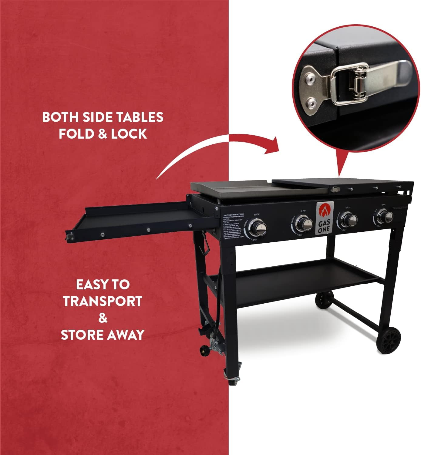 GasOne Propane Burner Grill – 36-Inch Flat Top Grill Griddle Cooking Station – Foldable 4 Burner