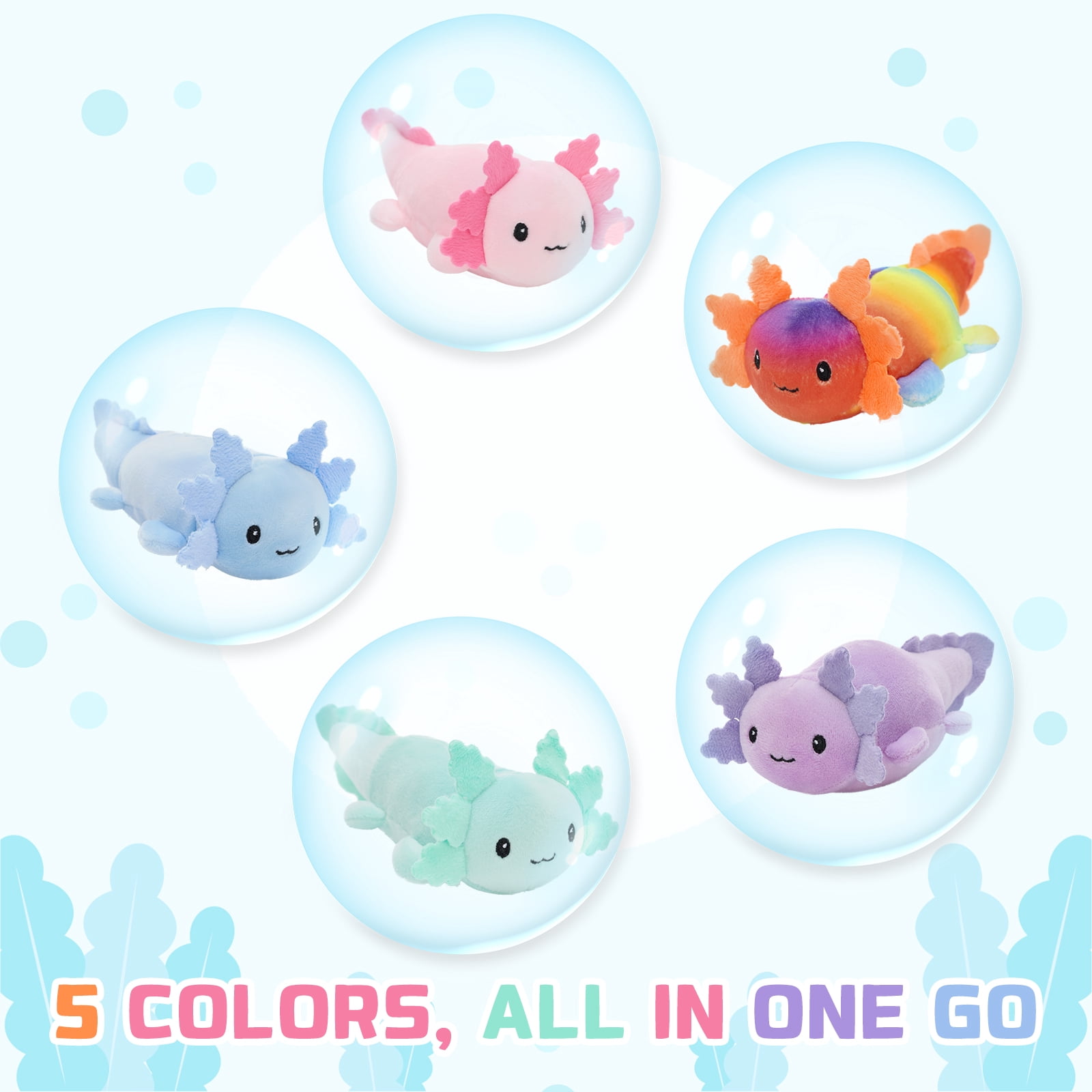 MaoGoLan 5Pcs Axolotl Stuffed Animals Set 6'' Stuffed Axolotl Glow In The Dark Bulk Plush Toy