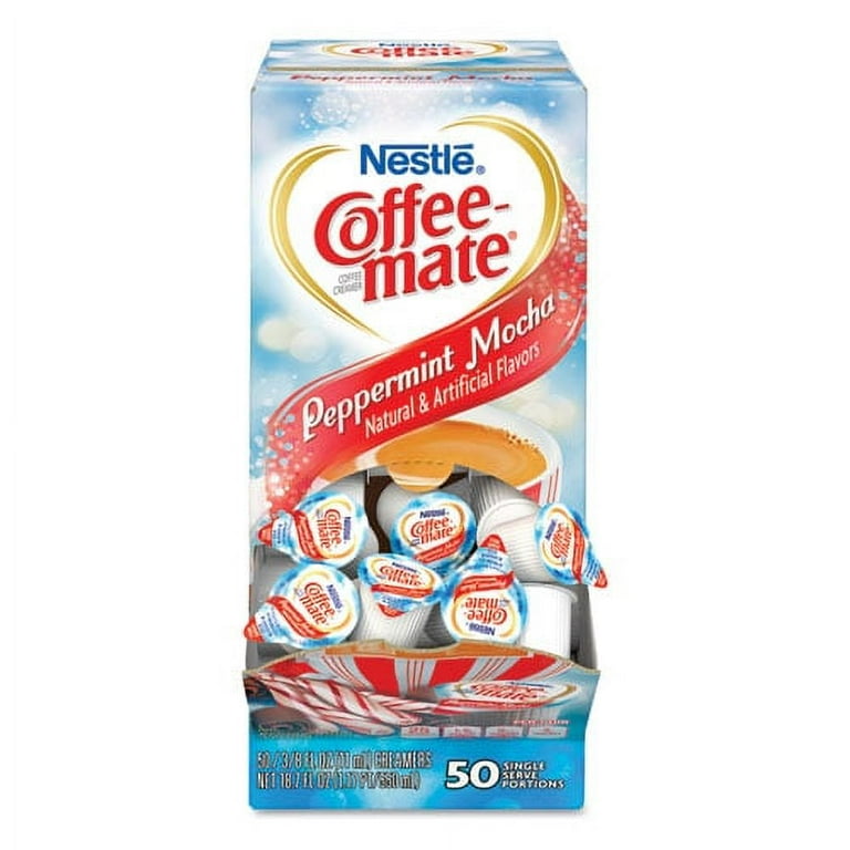 Liquid Coffee Creamer, Peppermint Mocha, 0.38 oz Mini Cups, 50/Box, 4 Boxes/Carton, 200 Total/Carton Liquid Coffee Creamer, Peppermint Mocha, 0.38 oz Mini Cups, 50/Box, 4 Boxes/Carton, 200 Total/Carton