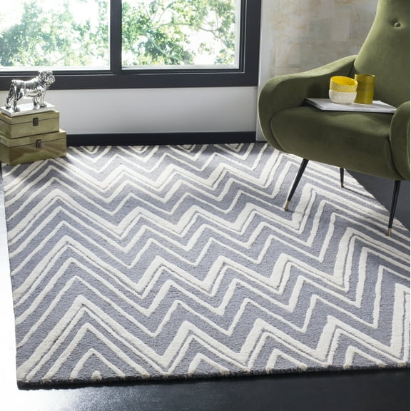 SAFAVIEH Cambridge Sam Geometric Wool Area Rug, Dark Gray/Ivory, 9' x 12'