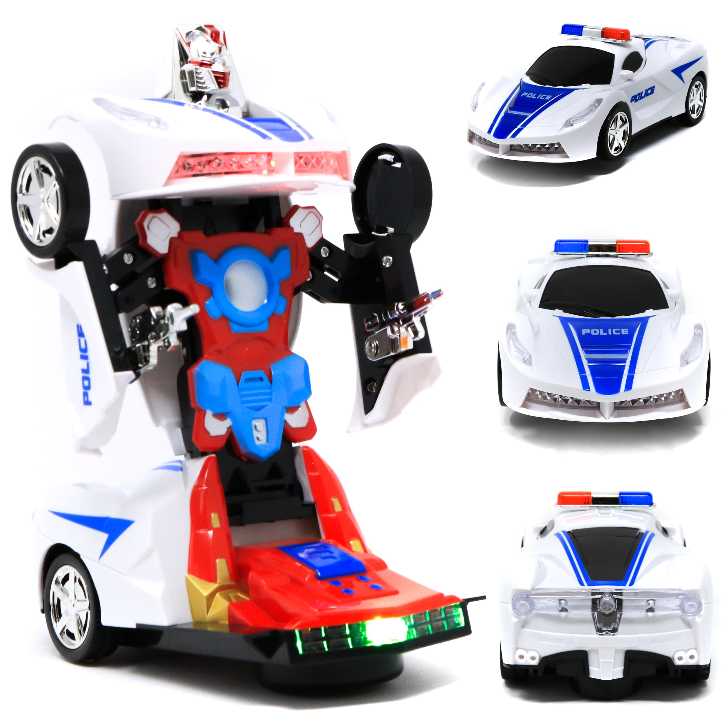 Transformers Robot Police Car Toy Lights Sounds Bump and Go Action Gift Toy Kids 