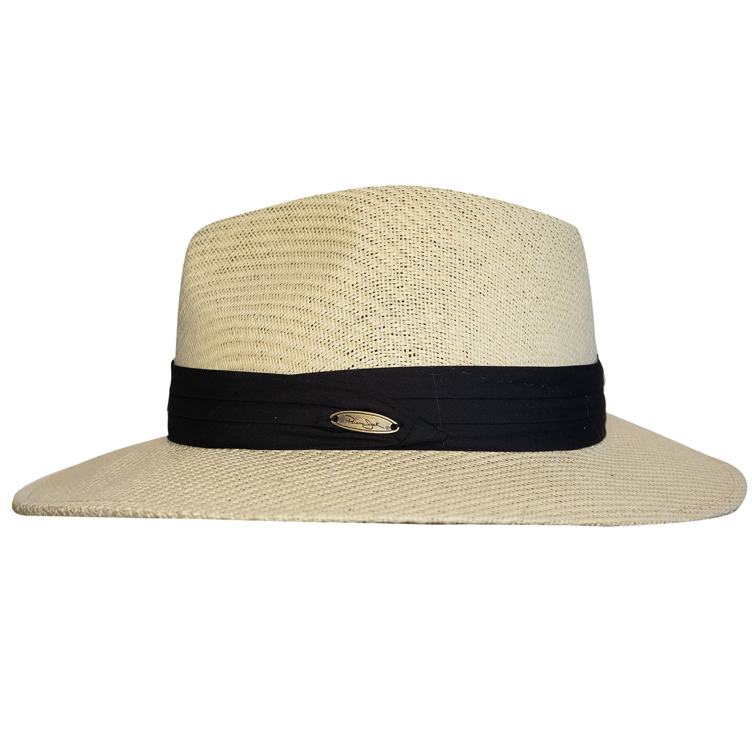 Panama Jack Matte Toyo Straw Safari Sun Hat with 3-Pleat Ribbon Band (Black Band, Large/X-Large)