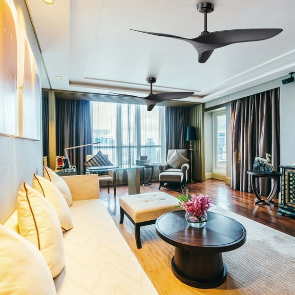 Parrot Uncle Ceiling Fan with Remote Modern 52 inch Black Finish Ceiling Fan No Light with Reversible Blades