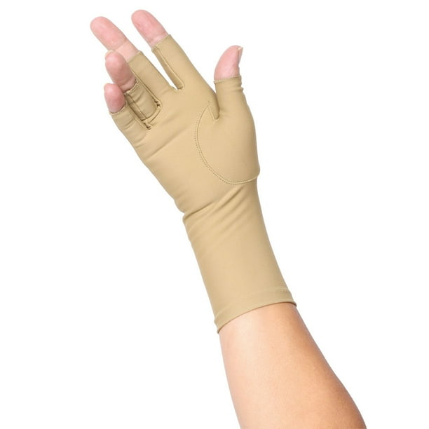 Women's Light Compression Beige Fingerless Gloves Set Of Two Pairs