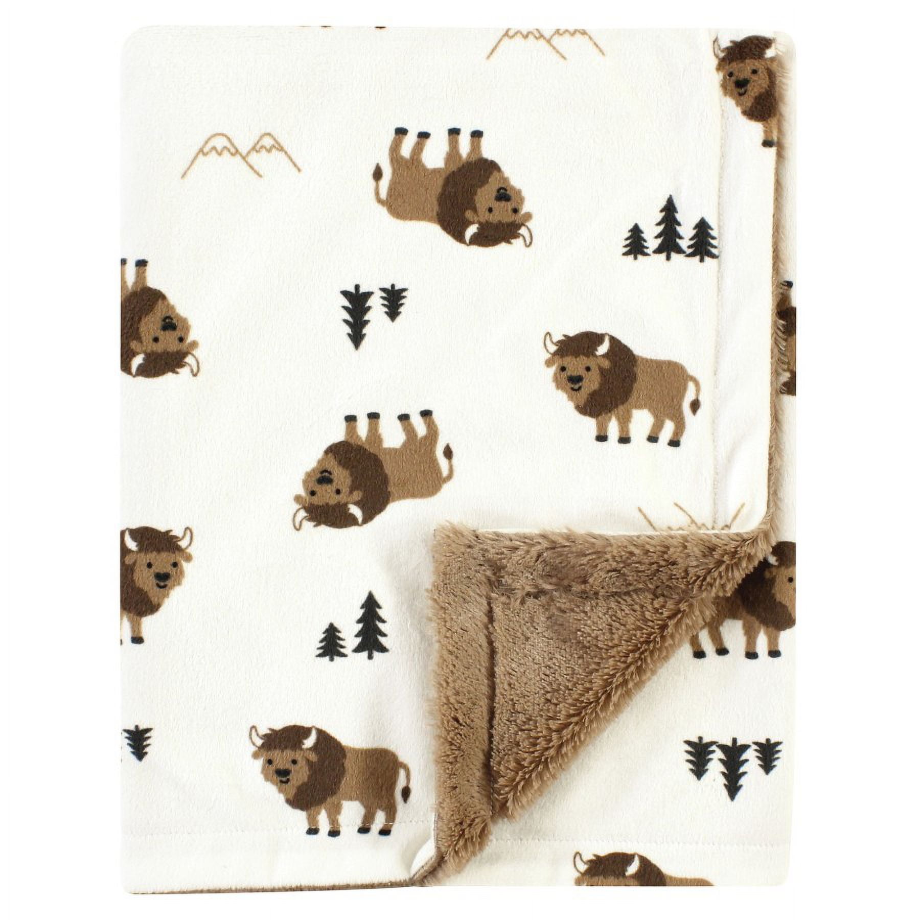 Hudson Baby Plush Blanket with Furry Binding and Back, Brown