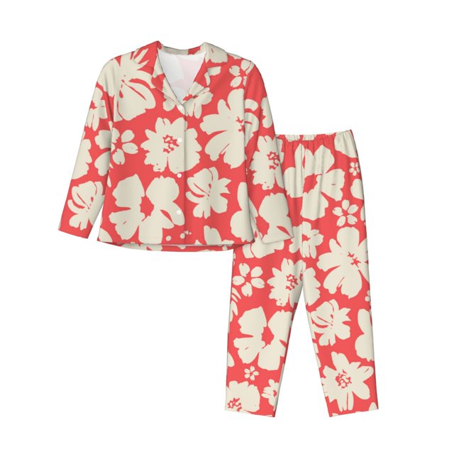 Naloa Ensemble de Pyjamas à Imprimé Fleurs Beige pour Femmes, Ensembles de Pyjamas pour Femmes, Ensembles de Détente pour Femmes, 2pjs pour Femmes-TTTG