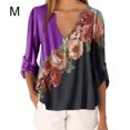 thumbnail image 1 of Blusa Camisa con cuello en V con estampado floral Blusa suelta de manga larga Top de mujer, Morado oscuro, M sidaley AP002021-74, 1 of 5