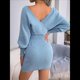 thumbnail image 5 of Vestido Mini de Punto Cruzado de Larga con de Murciélago para Cóctel para Mujer Azul S, 5 of 9
