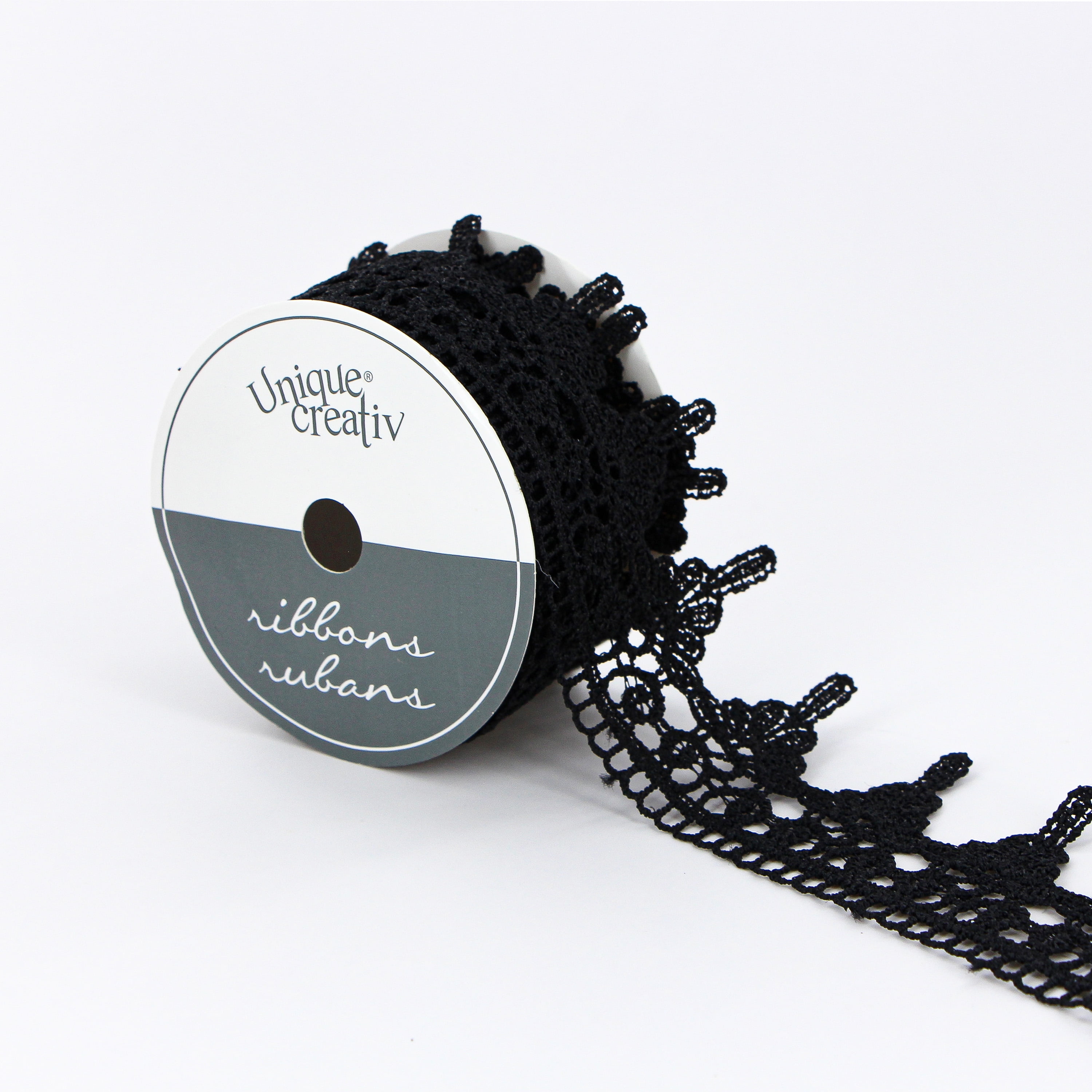 UNIQUE CREATIV, Ribbon, Lace Venise, Black, 100% polyester, 45mm x 2.74m (1¾" x 3 yds)