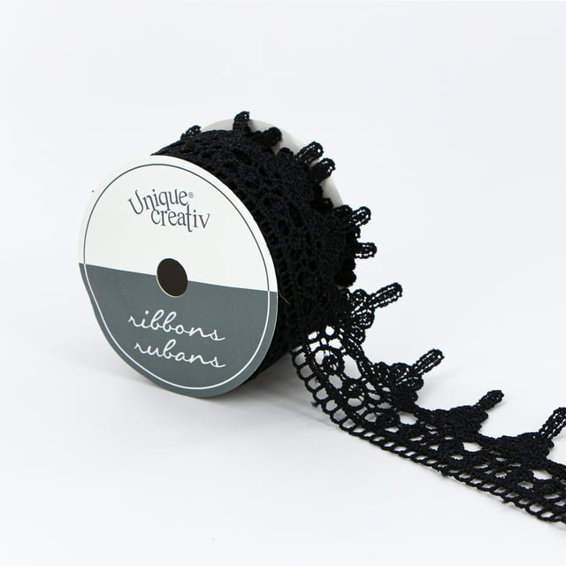UNIQUE CREATIV, Ribbon, Lace Venise, Black, 100% polyester, 45mm x 2.74m (1¾" x 3 yds)