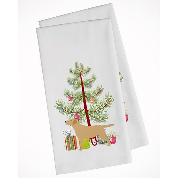 Yellow Labrador Retriever Merry Christmas Tree White Kitchen Towel Set of 2 Dish Towels