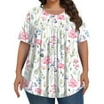 thumbnail image 2 of TQWQT Womens Tops Plus Size Flowy Summer Short Sleeve Blouses Floral Pleated T-Shirt Crew Neck Tunic Shirts Loose Casual Clothes for Women Pink 4XL, 2 of 5