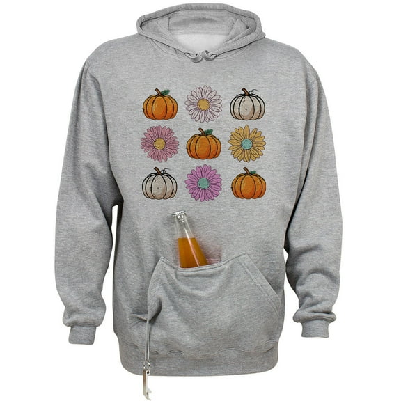 Fall Pumpkins and Flowers Beer Holder Tailgate Hoodie Sweatshirt Unisex Large Oxford