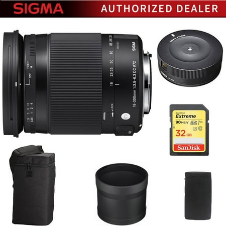 Sigma 18-300mm F3.5-6.3 DC Macro OS HSM Lens Contemporary for Nikon DX Cameras 886306 with Sigma USB Dock & Sandisk Extreme 32GB SDHC Class 10 UHS-I U3 V30 4K Ready Memory