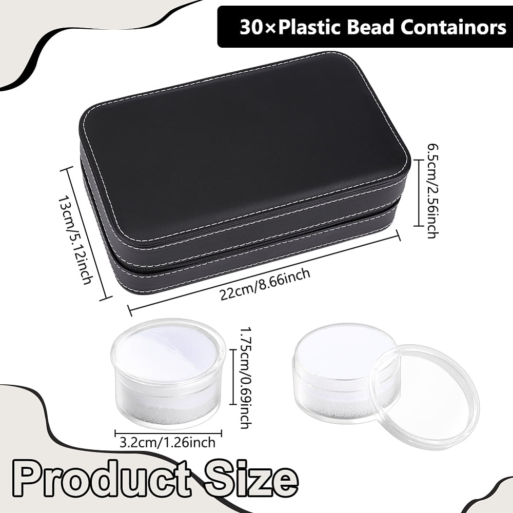 Imitation Leather Boxes with 30Pcs Plastic Bead Containors Rectangle White 22x13x6.5cm