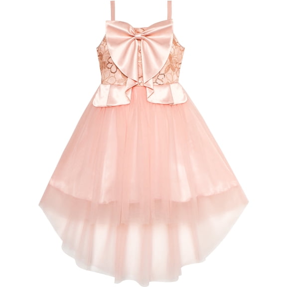 Flower Girls Dress Bow Tie Hi-low Wedding Party 6 Years