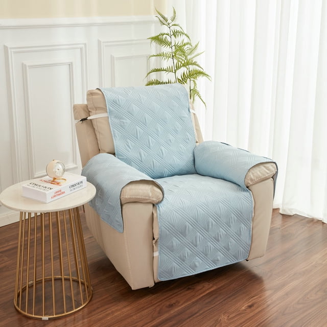 Customizable 55x200CM Coral Blue Single-Seater Sofa Cover with Dustproof Protection, Four-Season Non-Slip Design & Diamond Quilted Pattern - Perfect for Living Room Recliners with Ottoman Pads,