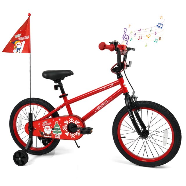 Costway 18" Kids Bicycle with Training Wheels, Handbrake & Coaster Brake, Flag & Music