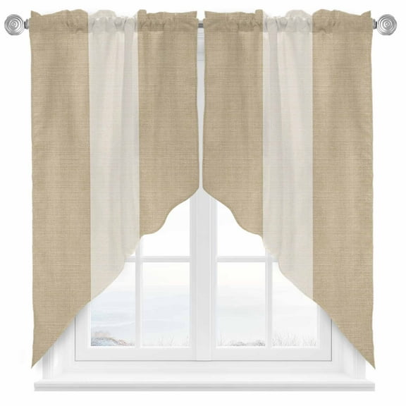 Country Retro Swag Valances for Windows 2 Pack Vintage Linen Texture Swag Kitchen Curtains 45 Inches Long Rod Pocket Short Window Treatment for Kitchen Bathroom 36"x45"