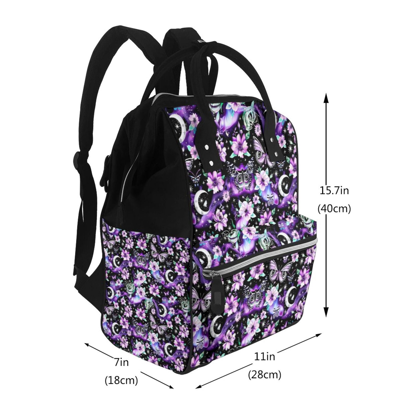 Fuzoiu Pink purple rainbow flower butterfly Print Diaper Bag Backpack,Baby Essentials Travel Tote,Multi function Waterproof Diaper Bag, Travel Essentials Baby Bag - Unisex