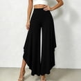 thumbnail image 7 of Karymi Wide Leg Pants Woman High Waist Ruffle Layered Flowy Wide Leg Pants, Solid Elastic Waist Asymmetrical Hem Palazzo Trousers, Elegant Party Vacation Women Clothing, 7 of 7