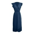thumbnail image 6 of XAOFW Women's Summer Dresses Solid Color Fly Sleeve V Neck Tank Dress With Ruffles Hem Outdoor Activities Soft Comfortable Sundresses, 6 of 8