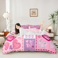 thumbnail image 3 of Erosebridal Pink Butterfly Duvet Cover Full,Colorful Heart Bedding Sets Full Size,Geometric Patchwork Buffalo Comforter Cover Full,Microfiber Bedroom Decor Reversible,3 Pieces（No Comforter）, 3 of 7