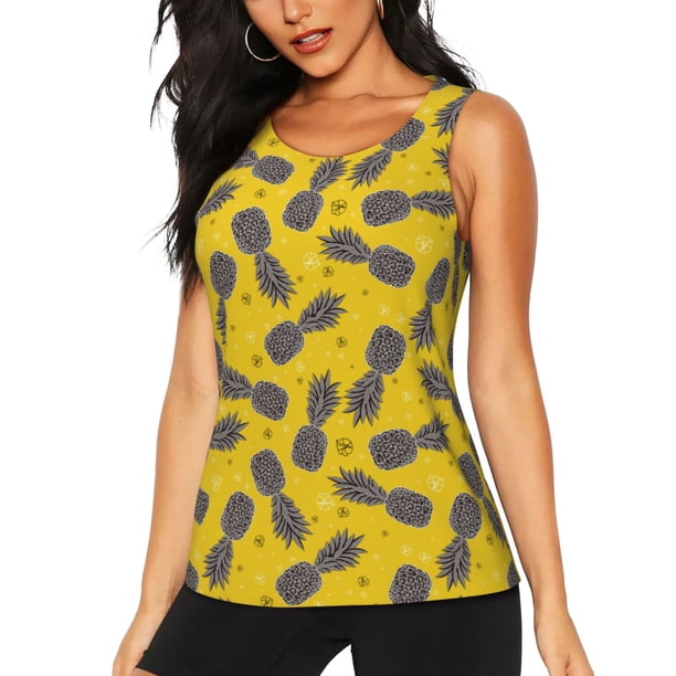 Fotbe Summer Pineapple Blusas Sin Mangas para Mujer – Estilo Casual, Corte Suelto, Slim-Fit, Cuello Redondo Deportivo, Tops de Verano para Gimnasio y Yoga-X-Large