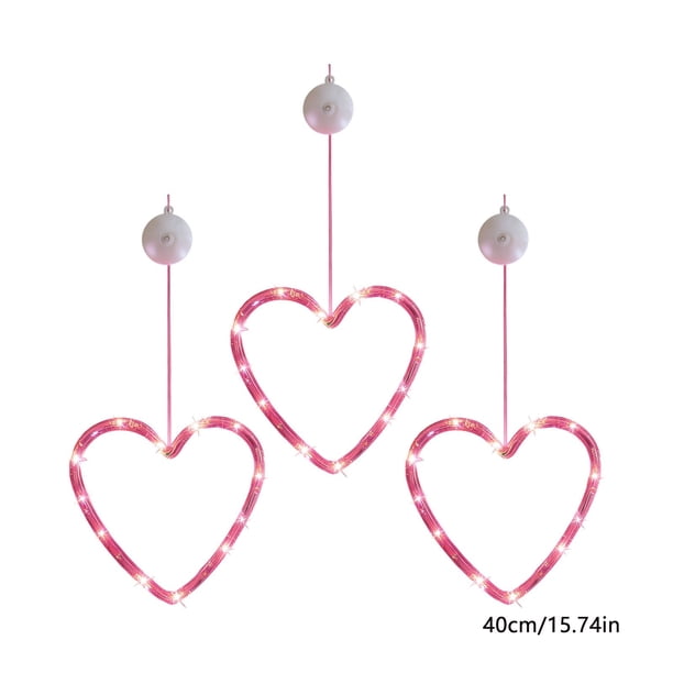 Lámpara De Cortina De Plástico Cortina de luces LED con forma de corazón y ventosas, 3 unidades, ideal para San Valentín, bodas, fiestas y decoración (rosa) JASKFLY