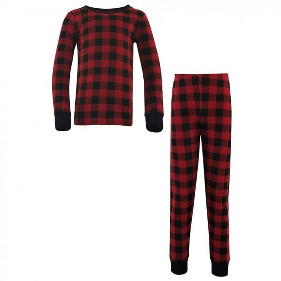 Touched by Nature Baby, Toddler and Kids Unisex Organic Cotton Tight-Fit Pajama Set, Buffalo Plaid, 6-12 Months