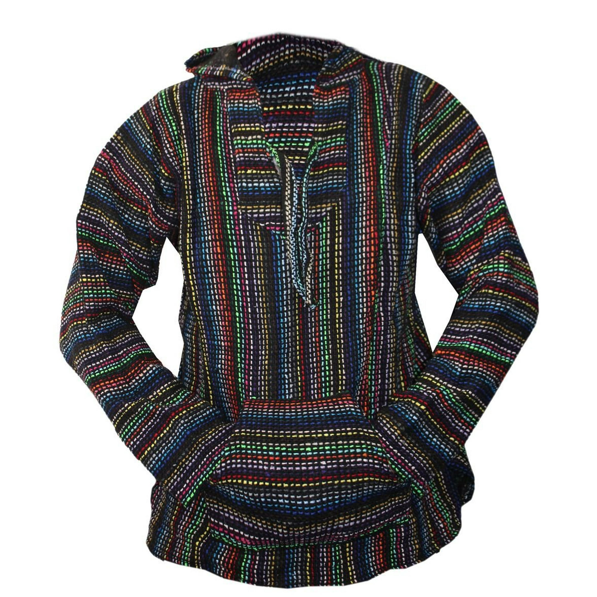 Mexican Baja Hoodie Hippie Surf Poncho Sweater Sweatshirt Pullover Jerga Medium Multi Colored Walmart