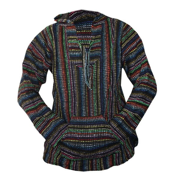 Mexican Baja Hoodie Hippie Surf Poncho Sweater Sweatshirt Pullover Jerga (X-Large, Multi-Colored)
