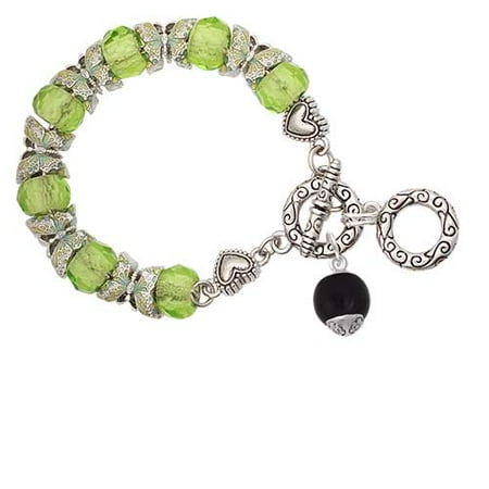 - 12mm Black Roller Glass Spinner Lime Green Butterfly Bead Charm Bracelet