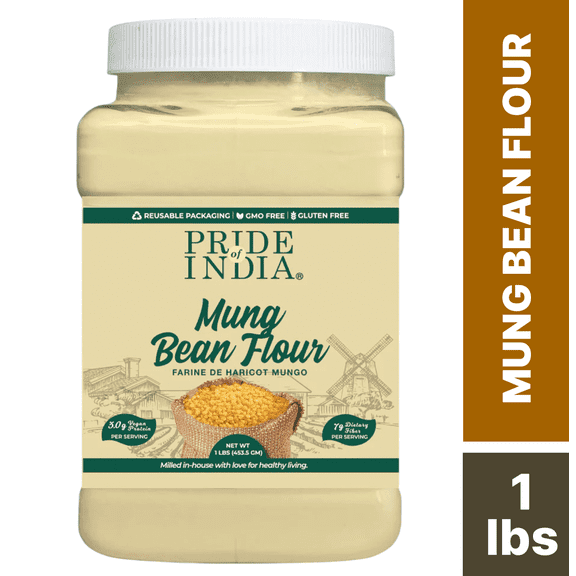Pride Of India Mung Bean Flour, Great For Baking And Cooking, 1 lb Jar, Gluten-Free