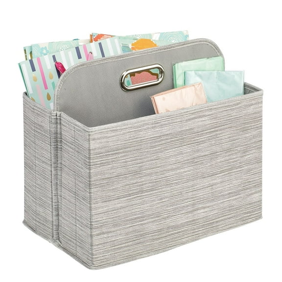 mDesign Holiday Storage Box for Gift Wrapping and Bows - Stripe, Taupe/Tan
