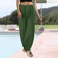 thumbnail image 4 of TRUBKH Womens Linen Pants Comfort Resort Wear Plain Drawstring Trousers Straight Leg Lounge Trouser Elastic Waist Cruise Pants Floral Belt Pants Paperbag Pant Pull On Pants Gaucho Pant Army Green L, 4 of 5