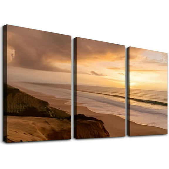 SHANXI Beautiful sunset beach and sand dunes the Alentejo coast Canvas Wall Art Decor Pictures for Bedroom Wall Decor Above Bed Living Room Wall Decoration Bathroom Office Artwork 12"x16"x3pcs