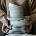 thumbnail image 5 of Overback Coupe Dinnerware Set Semi-Matte Fog Blue Stoneware 16-Piece, 5 of 8