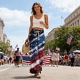 thumbnail image 4 of America 250 Pants for Women Patriotic Star USA Flag Print Wide Leg Pants Slit Baggy Elastic High Waist Regular Fit Soft Lounge Pants, #01 Dark Blue, L, 4 of 6