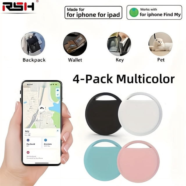 CNKOO 4pcs GPS Smart Anti-Loss Tracker Real-Time Tracking No Installation Required Suitable for Pets Bags Luggage Bicycles Cars Compatible with Ios System Find My App Worry-Free A