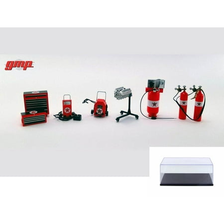 Ship Package - Diecast Car & Display Case Package - Texaco Oil Garage Shop Tool Set 1, Red - Greenlight 18870 - 1/18 Scale Diecast Model Toy Car w/Display Case