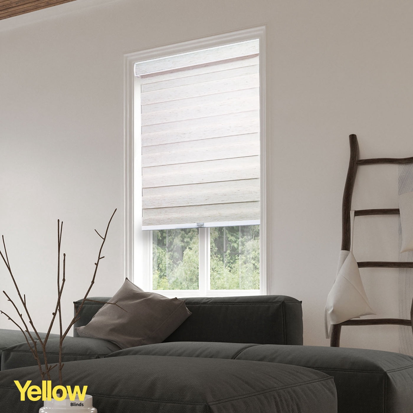 YELLOW BLINDS Natural White Cordless Zebra Roller Shades for Windows, Dual Layer Light Filtering & Room Darkening, 27"W X 72"H, Modern Window Blinds with Cassette Valance, Safe for Kids & Pets