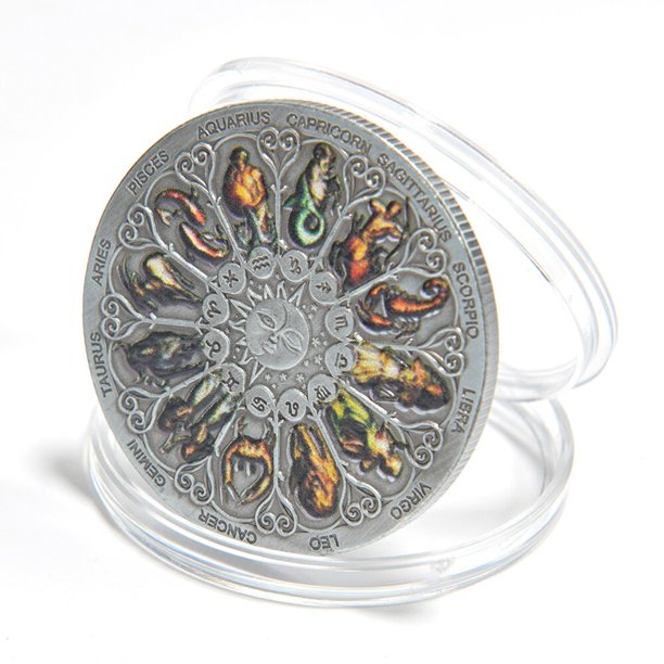 Muy hermosa Tuvalu Zodiac Challenge Moneda de plata El signo de la constelación del zodiaco Monedas de recuerdo coloridas Diosa guardianagris claroCN Deng Xun unisex